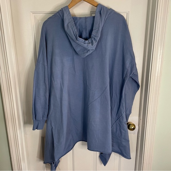 Tempo Paris Light Blue Knit sweater asymmetric fringe hooded ties Size S/M - Picture 6 of 8